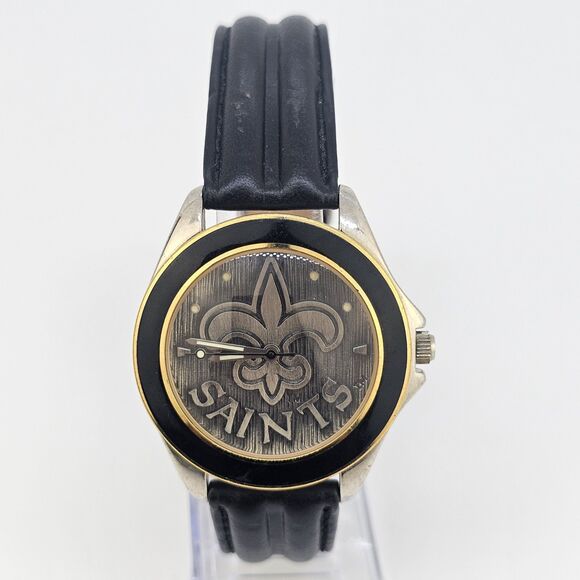 VTG Fossil New Orleans Saints NFL Men Watch 37MM Black Leather Bands New Battery - Picture 2 of 13